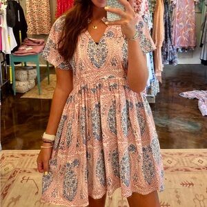 Pink and Blue Patterned Mini Dress